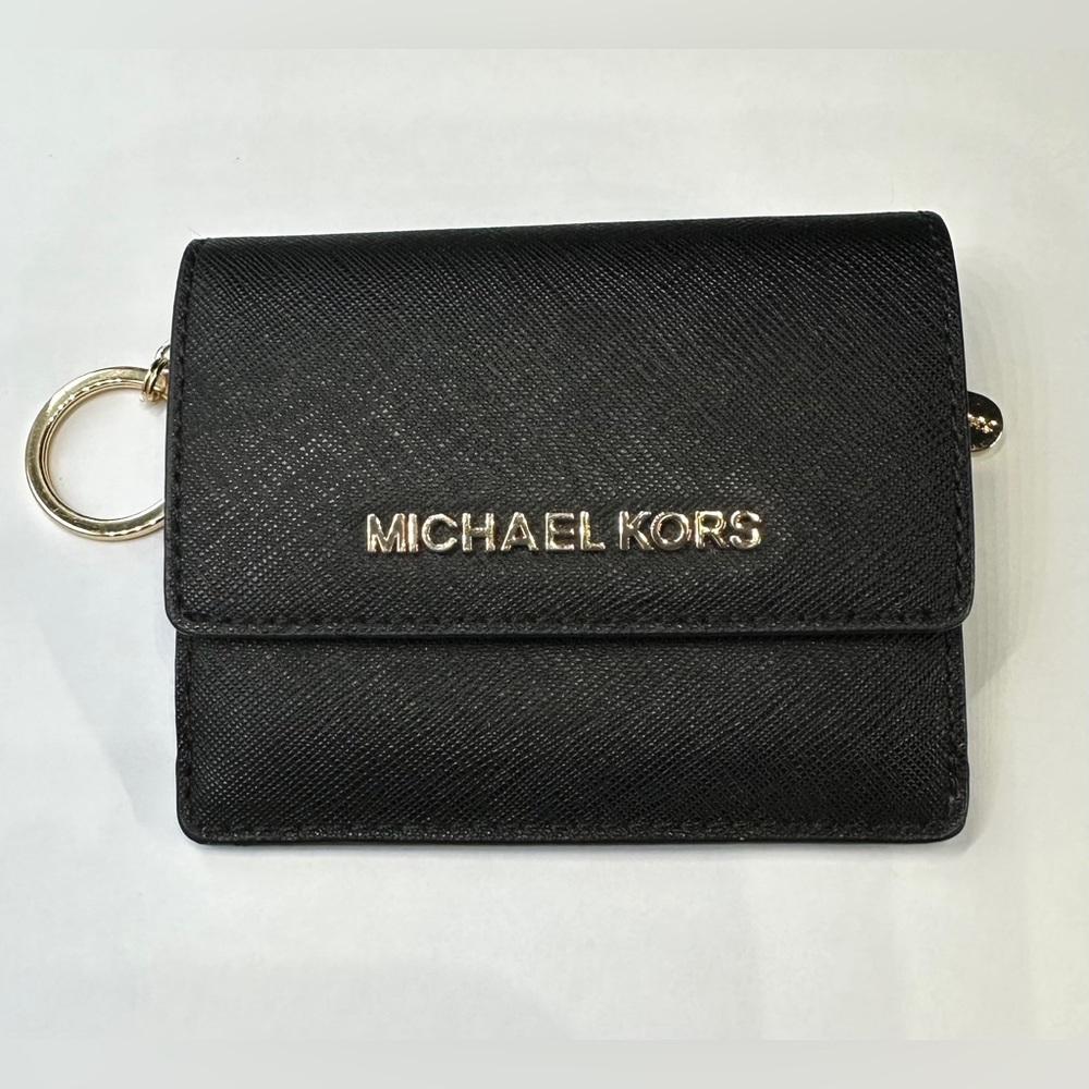 Michael Kors Jet Set Cardholder Keychain Wallet Black Saffiano Leather